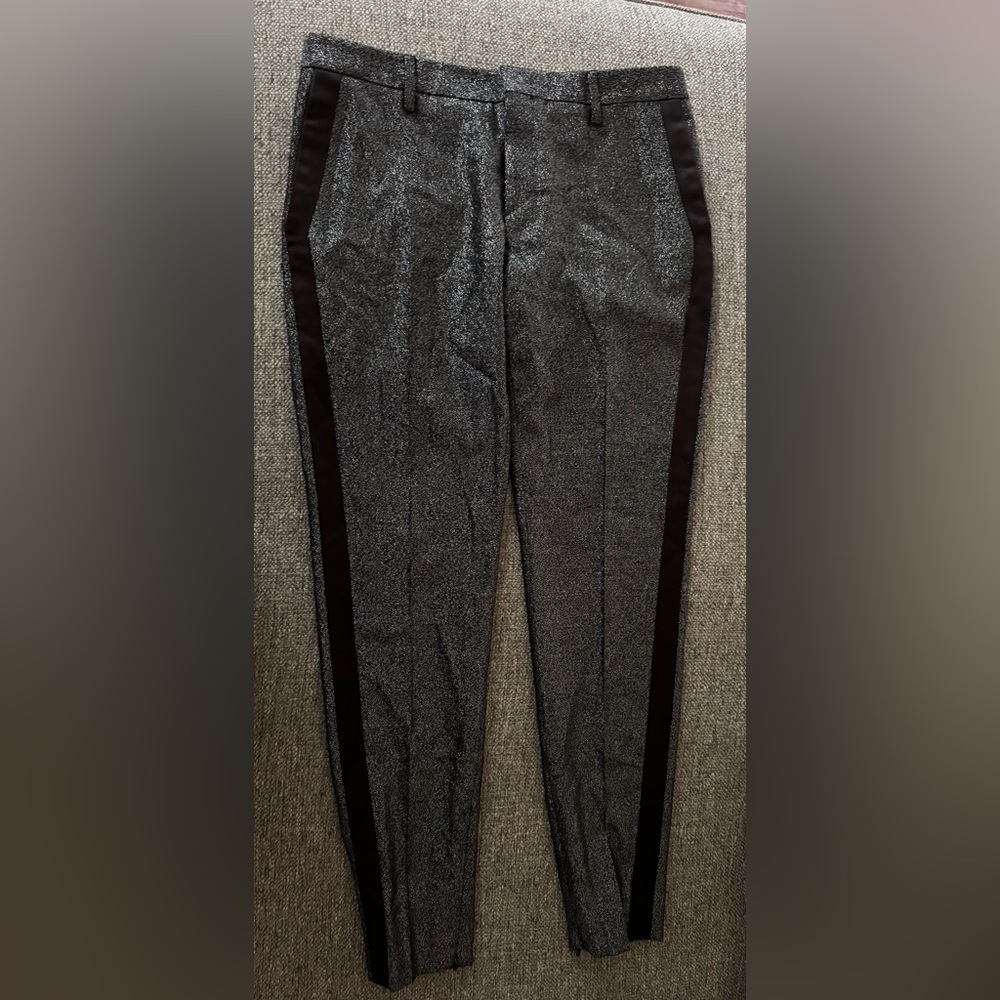 ✨ SAINT LAURENT PARIS Metallic Tuxedo Pants FR 38 Made in Italy Rare ✨